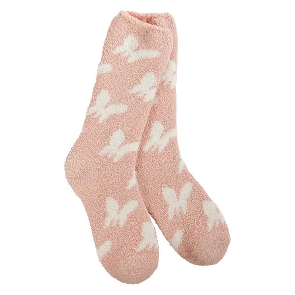 World's Softest Socks Cozy Crew Butterfly Rose