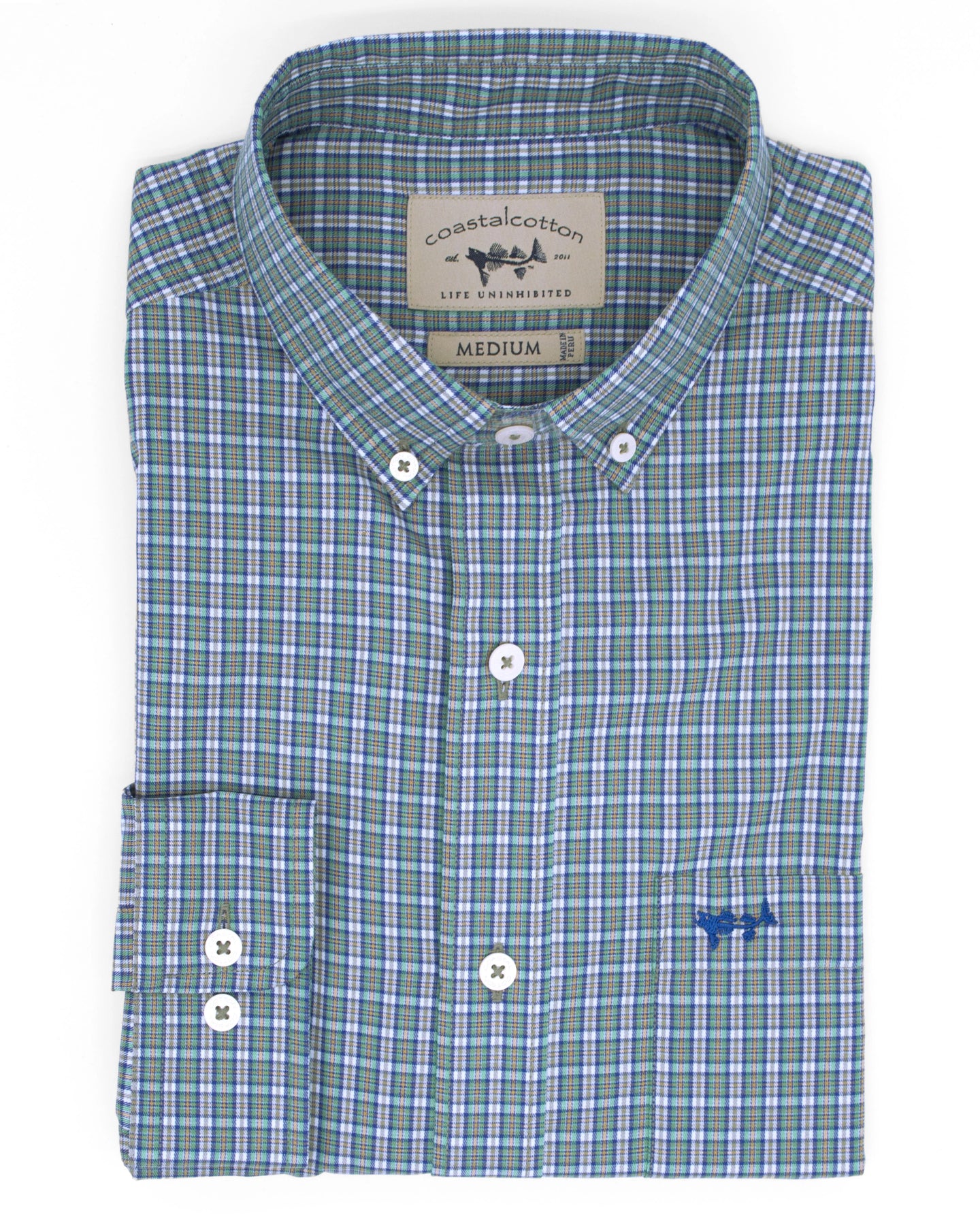 Coastal Cotton Emerald Check Woven Performance Button Up