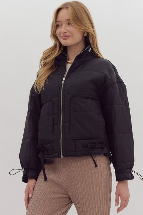 Nice for What Quilted Zip Up Jacket in Black