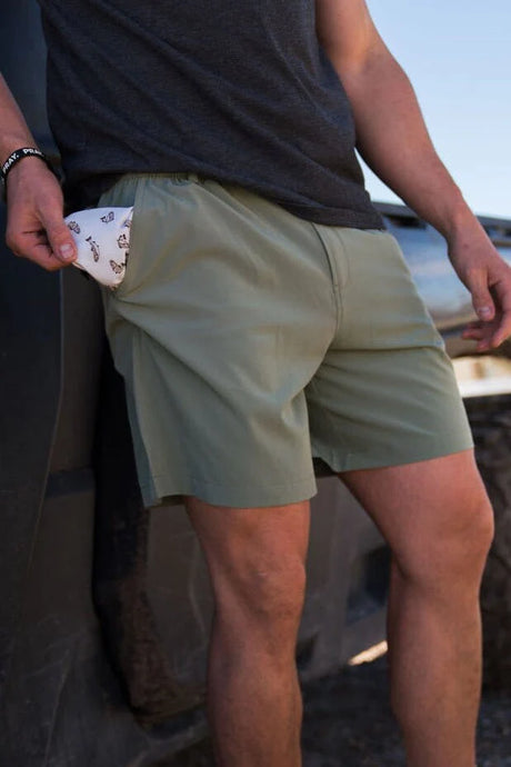 Burlebo Light Sage Everyday Shorts Fish Toss Pocket