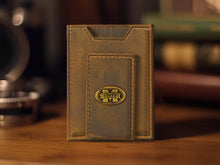 Load image into Gallery viewer, Mississippi State Bulldogs Vintage Tan Leather Magnetic Front Pocket Wallet