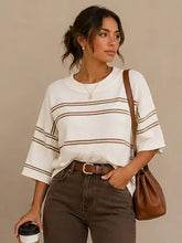 Load image into Gallery viewer, Turn Around striped Knit SS Sweater Top