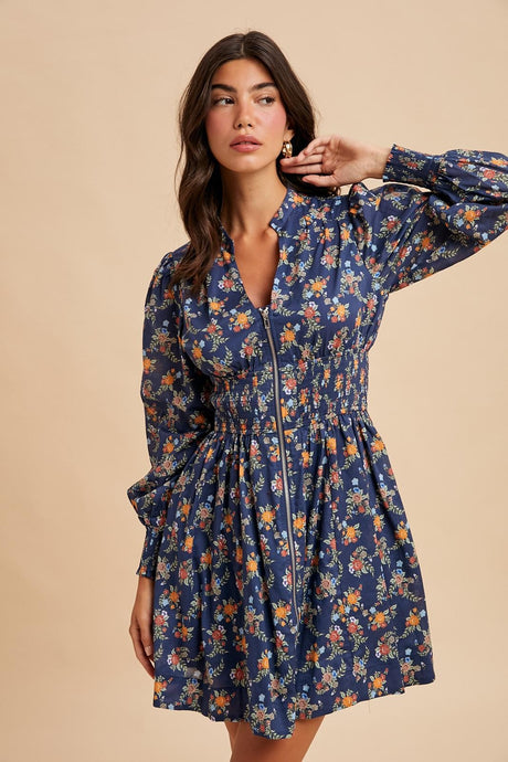 Little Out Of Tune Zippered Floral Mini Dress