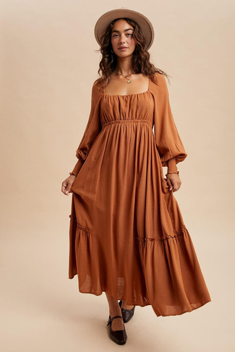 You Never Know Gathered LS Maxi Dress