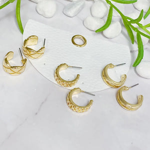 Pretty Girls Special Edition Textured Hoop Gold Earrings Set