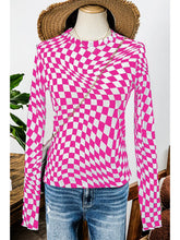 Load image into Gallery viewer, Shouting Out Checkered Mesh Top in Rose