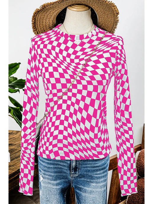 Shouting Out Checkered Mesh Top in Rose