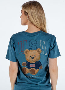 Simply Southern USA With Patriotic Teddy Bear SS Tee