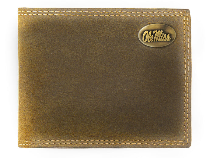 Vintage Tan Brass Ole Miss Bifold Passcase Wallet