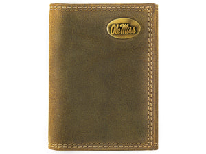 Vintage Tan Brass Ole Miss Trifold Wallet