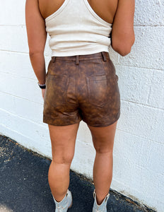 Grew Up Wild Faux Leather High Waist Shorts Espresso