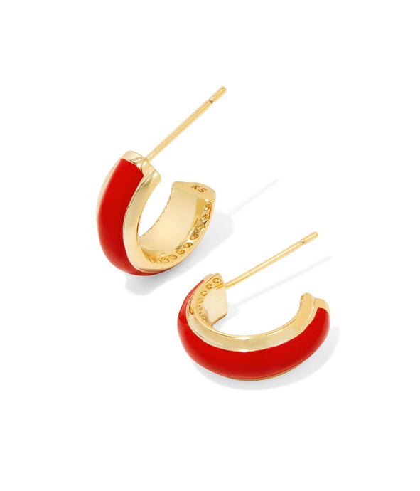 Kendra Scott Ainsley Gold Huggie Earrings Red Enamel