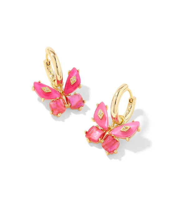 Kendra Scott Bianca Gold Butterfly Huggies Earrings in Pink Mix