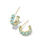 Load image into Gallery viewer, Kendra Scott Gold Cailin Crystal Huggie Earrings in Aqua Crystal