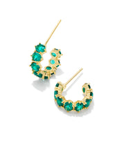 Load image into Gallery viewer, Kendra Scott Gold Cailin Crystal Huggie Earrings in Green Crystal