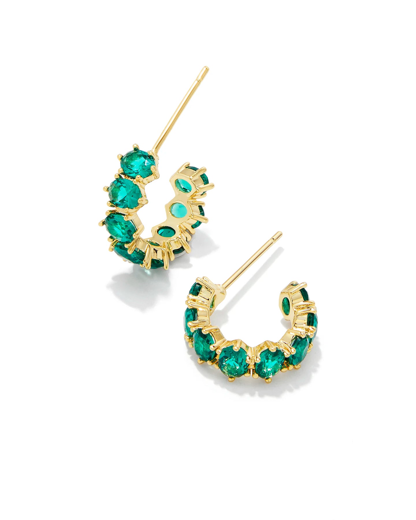 Kendra Scott Gold Cailin Crystal Huggie Earrings in Green Crystal