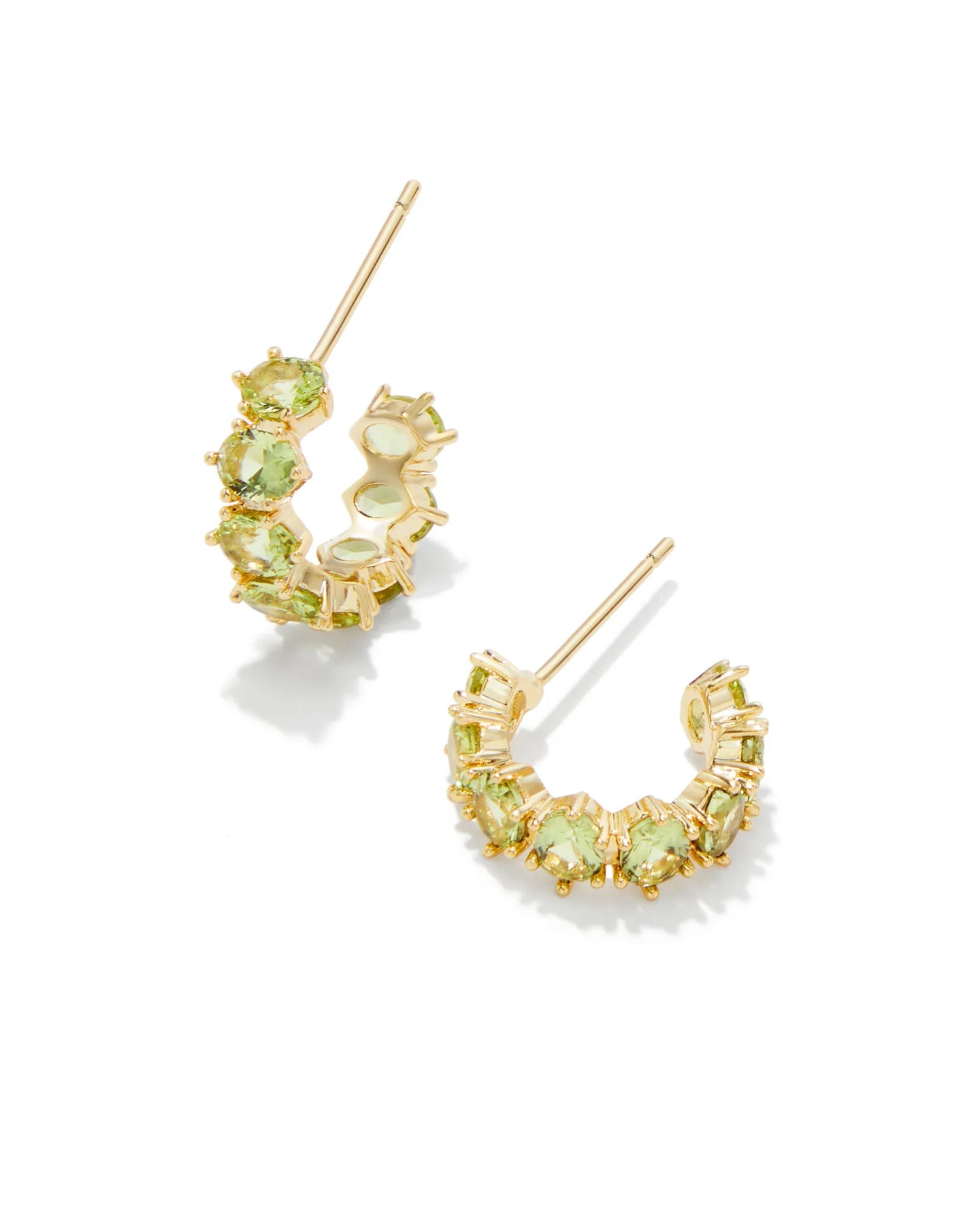 Kendra Scott Gold Cailin Crystal Huggie Earrings in Peridot Crystal