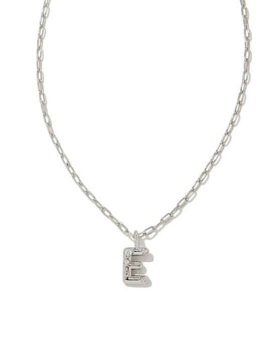 Kendra Scott Crystal Letter E Silver Metal Necklace