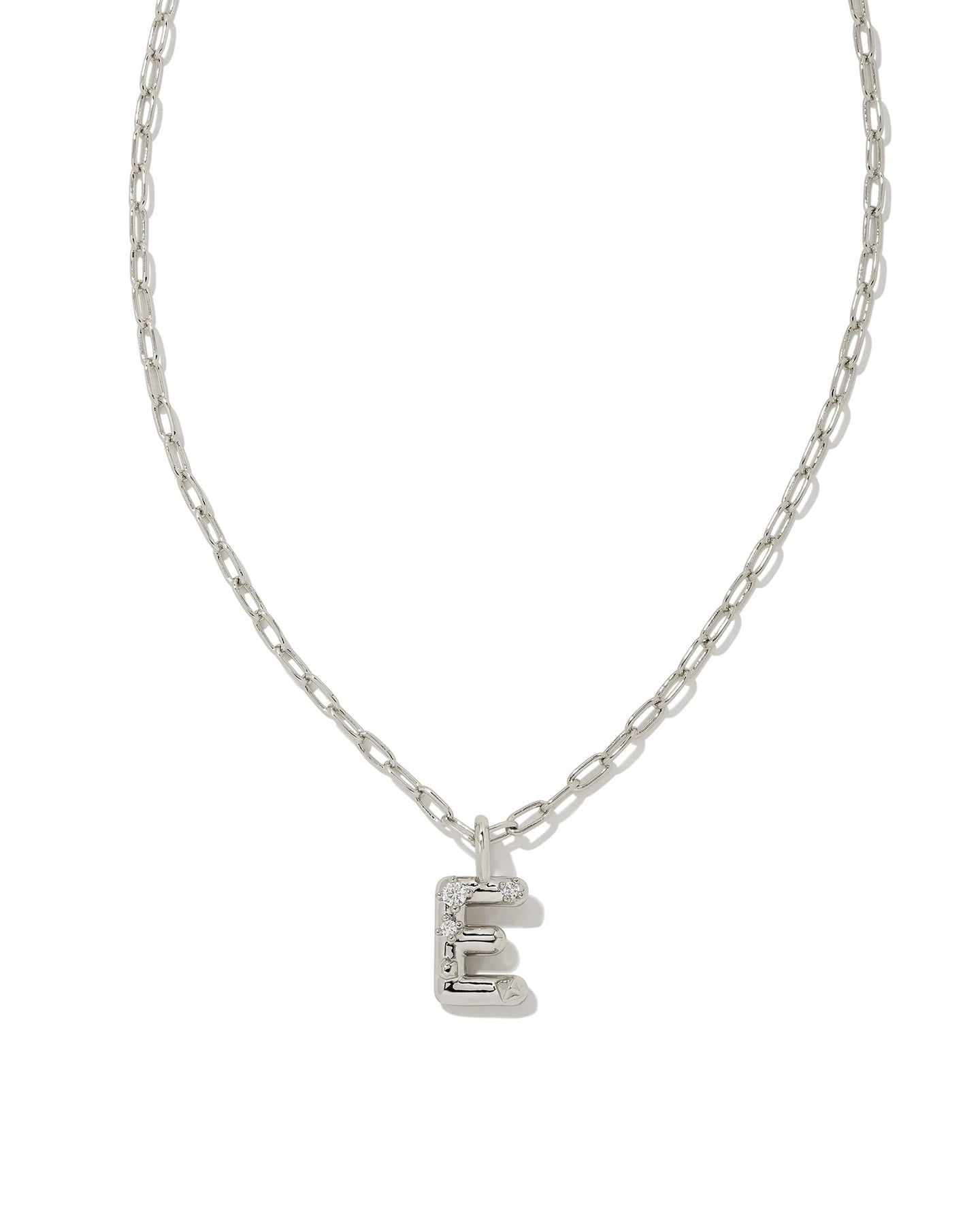 Kendra Scott Crystal Letter E Silver Metal Necklace