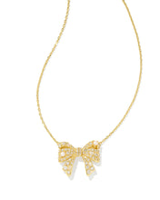 Load image into Gallery viewer, Kendra Scott Gold Krista Bow Pendant Necklace in White Mix