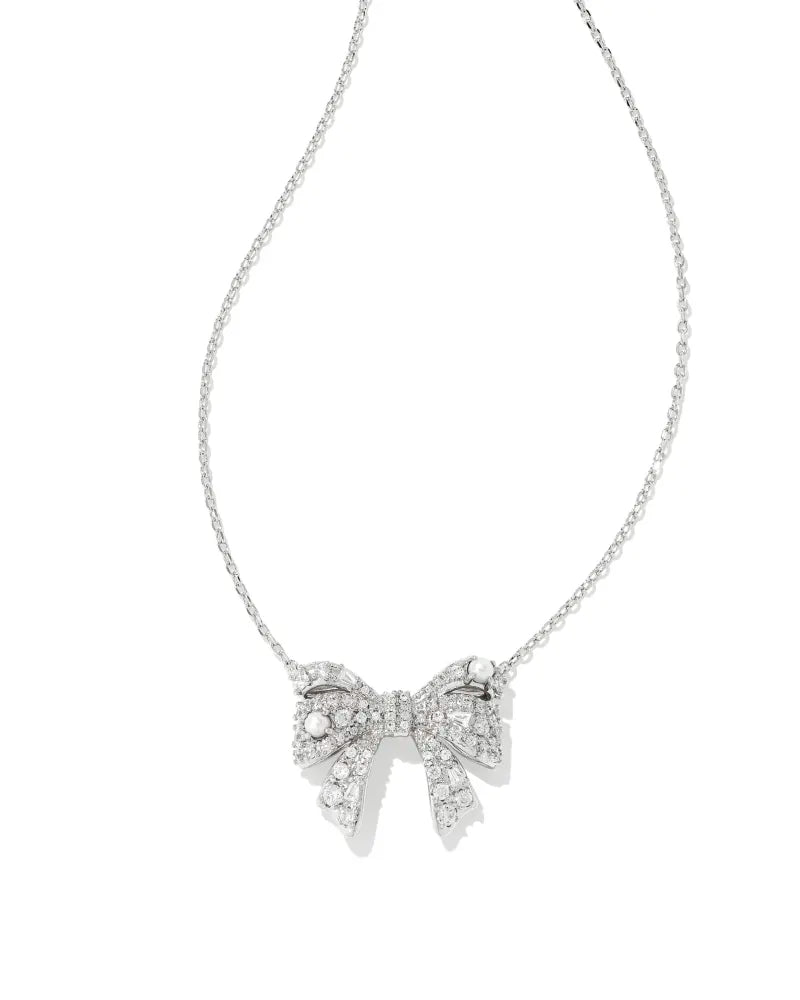 Kendra Scott Silver Krista Bow Pendant Necklace in White Mix