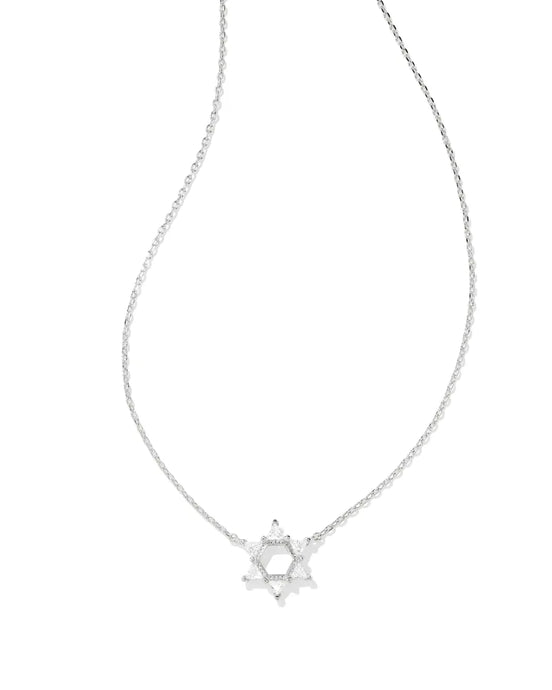 Kendra Scott Silver Star of David Pendant Necklace in White Crystal