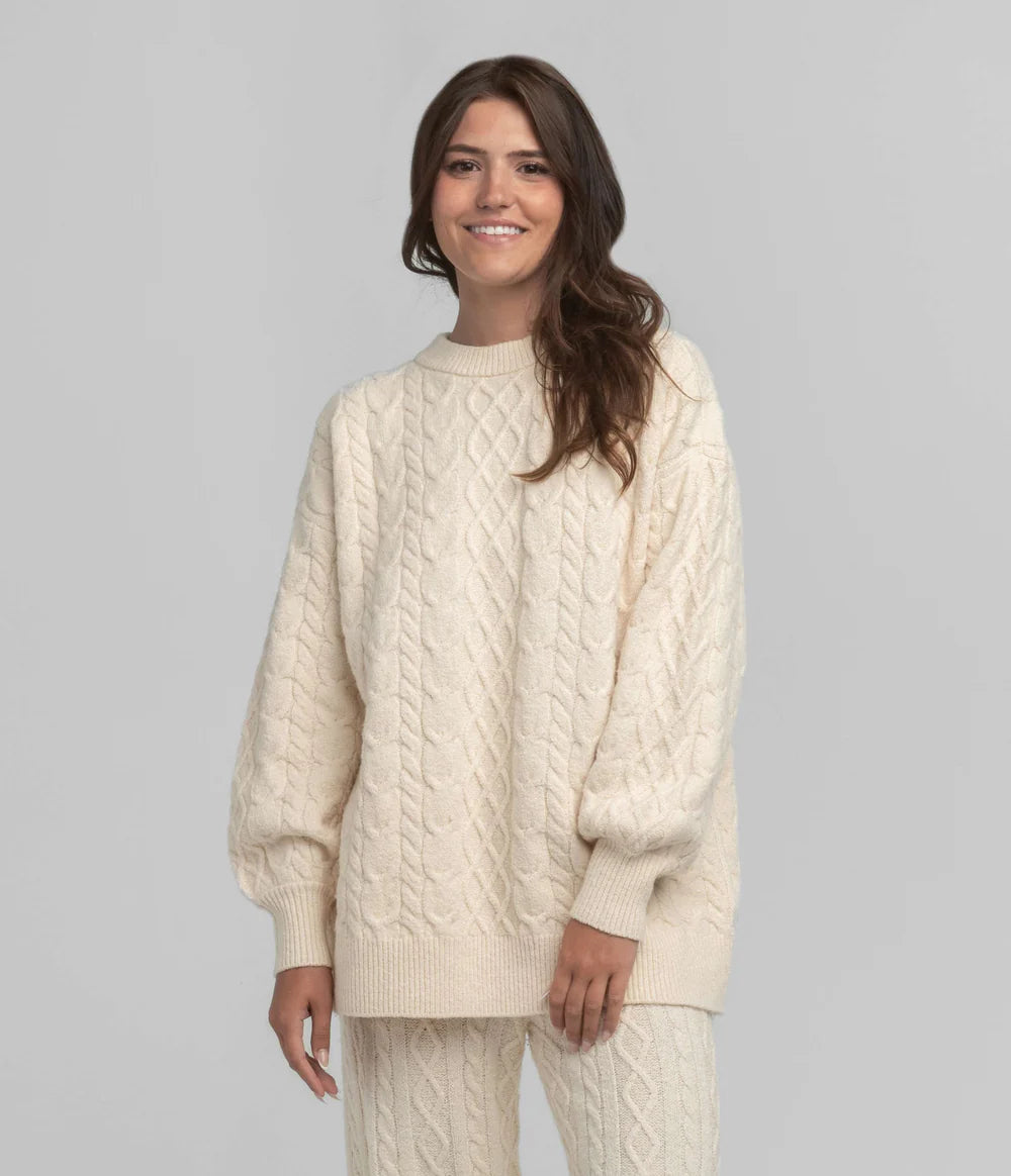 Southern Shirt Women's Comfy/Cozy Cable Sweater in Parchment