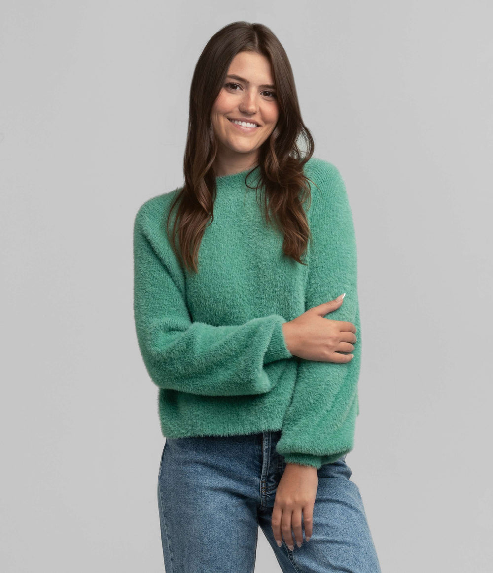 Southern Shirt Women's Feather Knit Mockneck Sweater in Aloe
