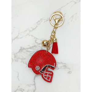 Glitzy Football Helmet Keychain - Red