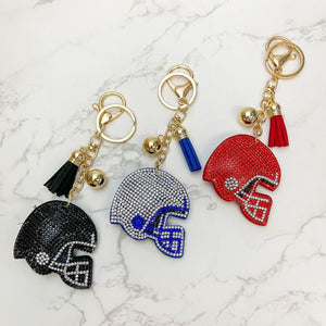 Glitzy Football Helmet Keychain - Red