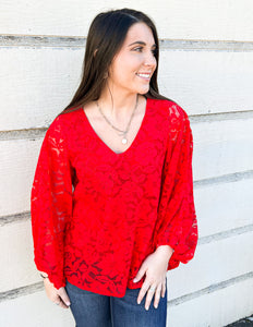 Ally Corded Lace Top-Red