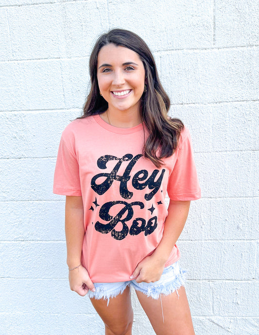 Hey Boo Graphic Tee - Coral