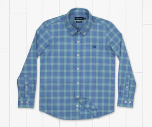 Southern Marsh Youth Calabash Performance Dress Shirt Mint & French Blue